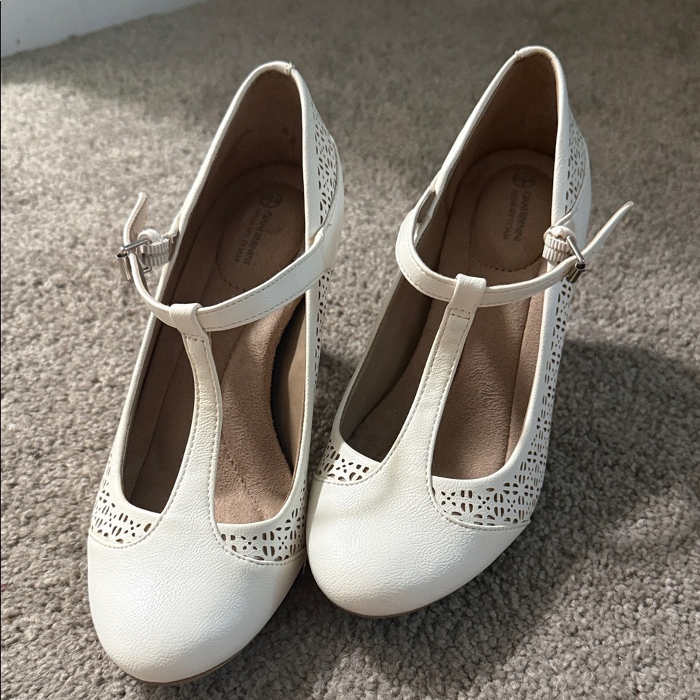 Giani Bernini White T-Strap Cutout Pumps
